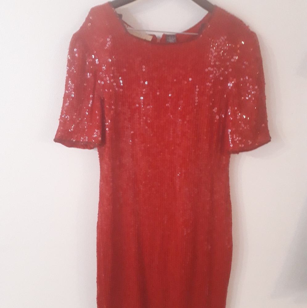 Vintage red Mezza Luna sequined dress